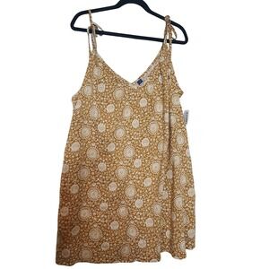 Old Navy Medium Mustard Yellow Floral Tie Strap Cami Swing Mini Dress Pockets
